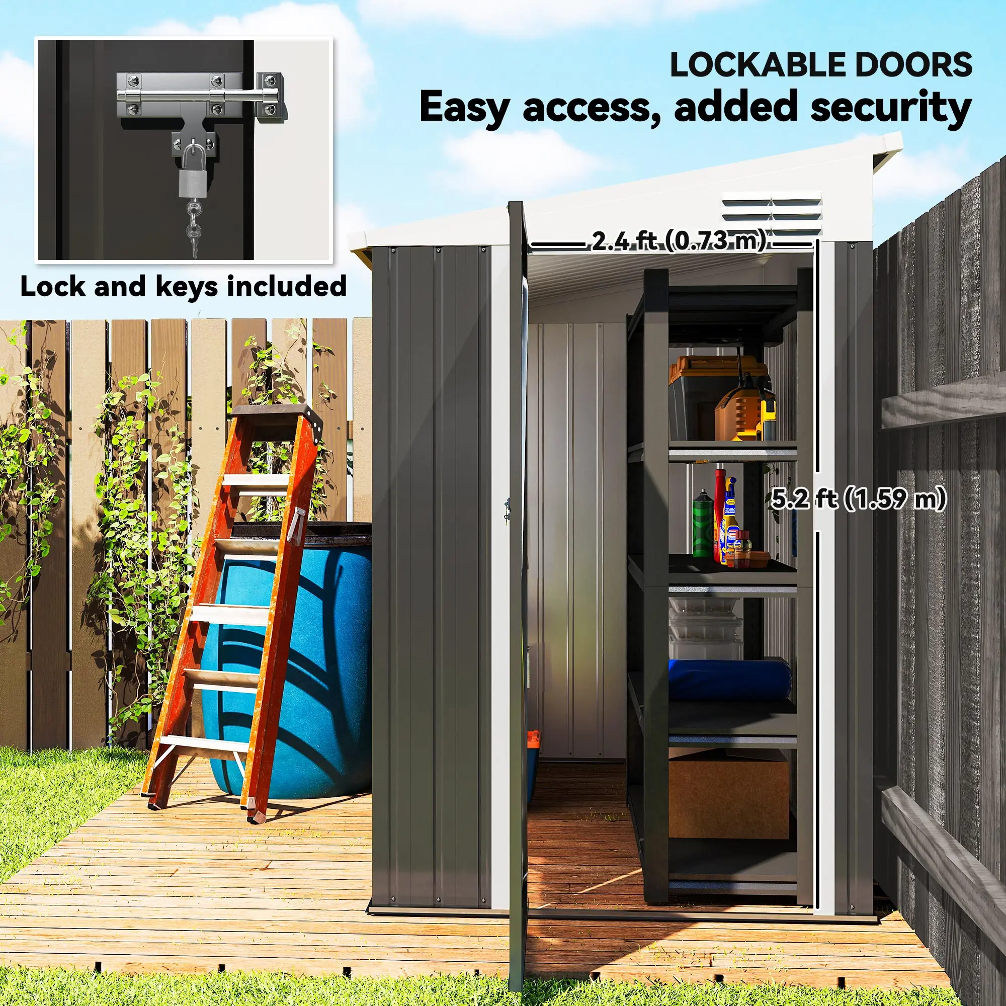 4' X 8' Steel Garden Storage Shed Metal Tool House with Lock and 2 Air Vents