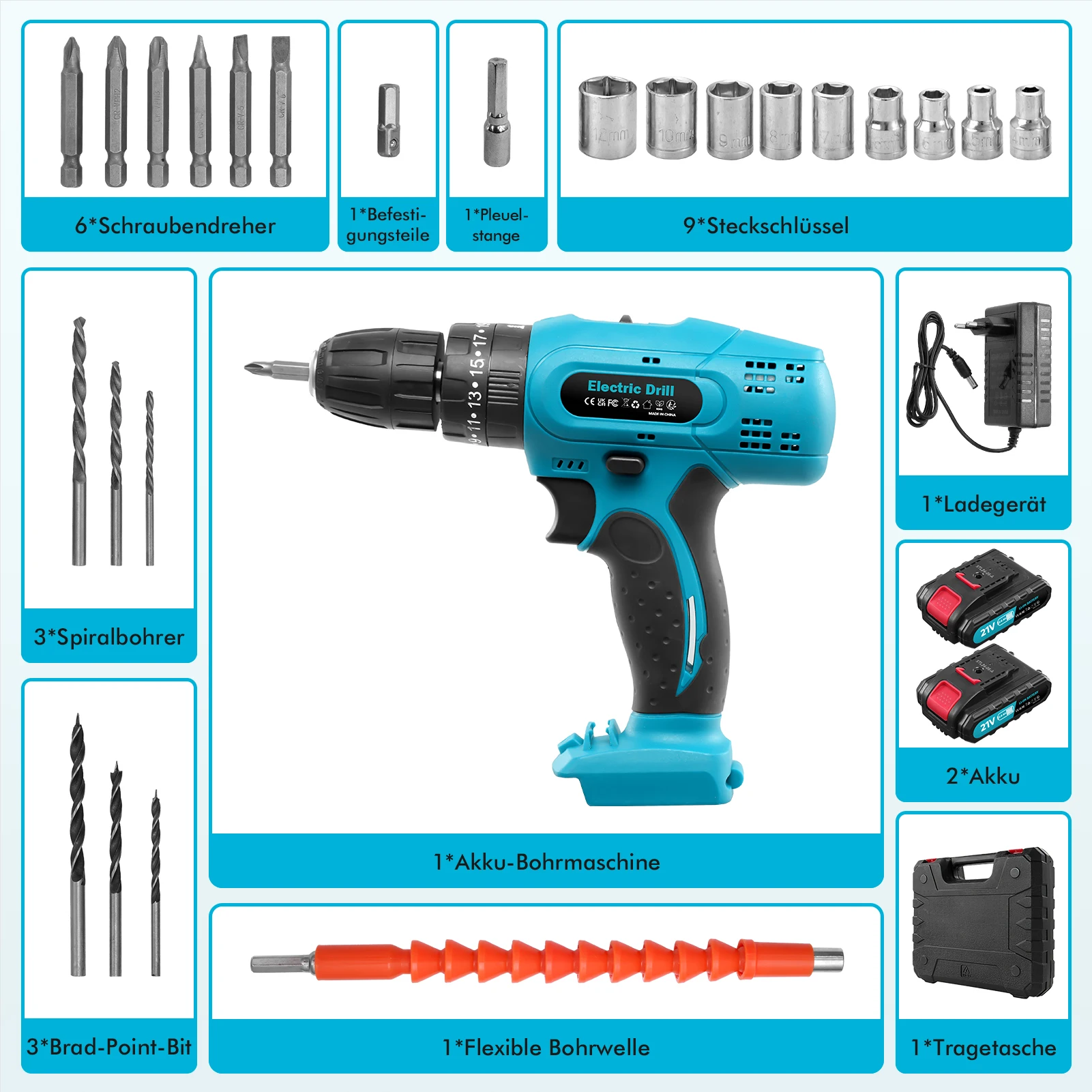 Lithium Battery-Powered Screwdriver, Electric Screwdriver, Electric Hand Drill, Electric Impact Drill, Combo Set, Home DIY Kit