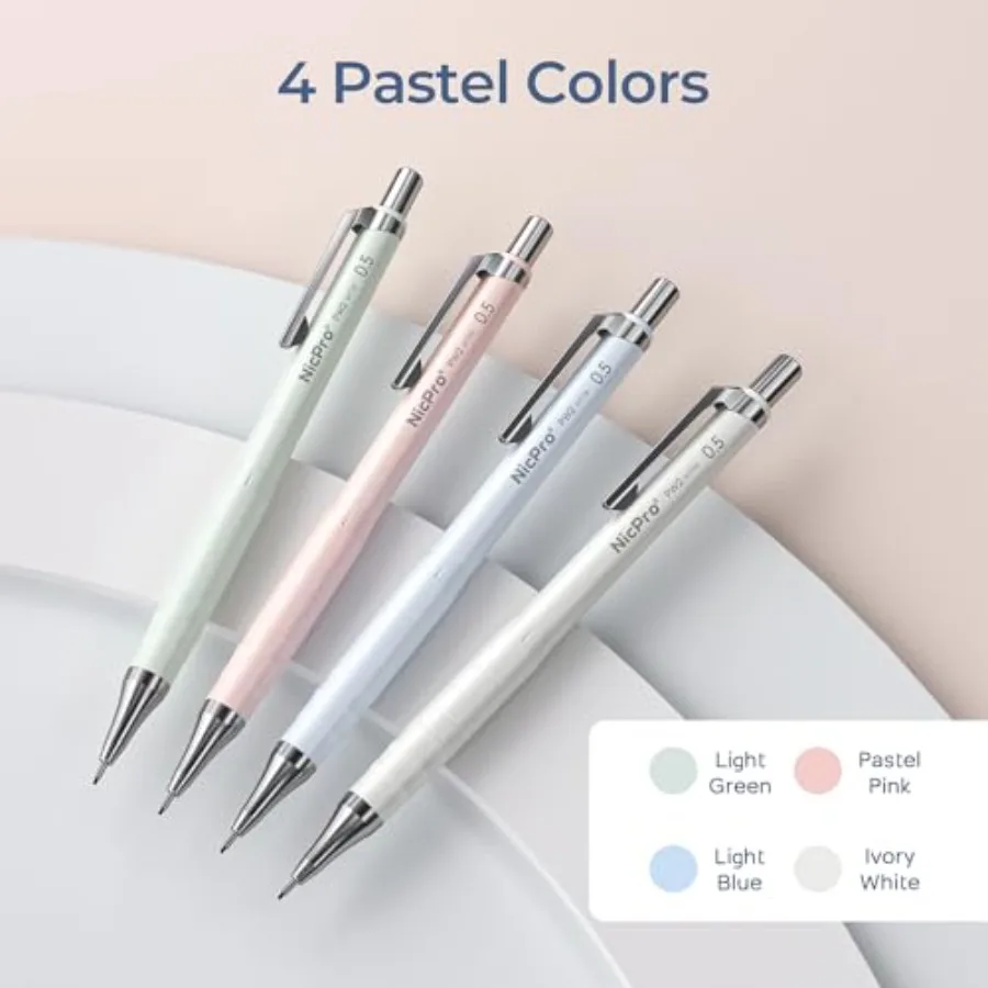 Cute Mechanical Pencil Set, 4PCS Pastel Drafting Pencils with 4 Tube HB Lead Refills, 4B Erasers, Rotary Retractable Eraser and