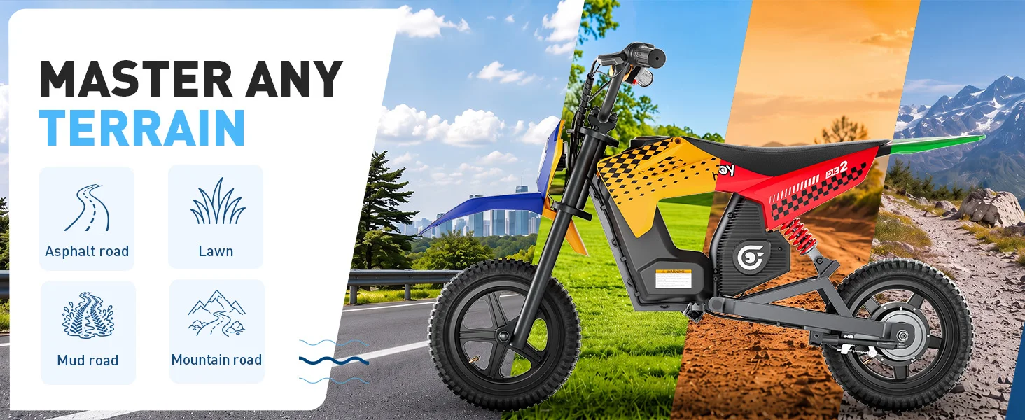 Hiboy DK2 Electric Dirt Bike for Kids Age 3-7 , Up to 13Mph 3-Speed Motorcycle & 11.2 Miles Range with Smart LED Display Gift for Boys Girls