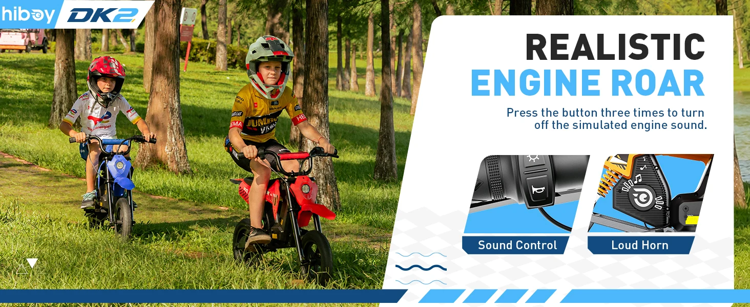 Hiboy DK2 Electric Dirt Bike for Kids Age 3-7 , Up to 13Mph 3-Speed Motorcycle & 11.2 Miles Range with Smart LED Display Gift for Boys Girls