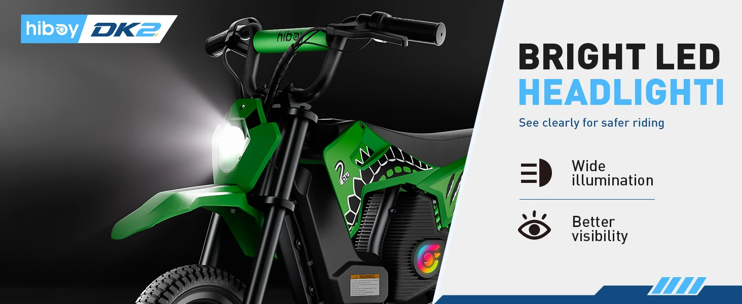 Hiboy DK2 Electric Dirt Bike for Kids Age 3-7 , Up to 13Mph 3-Speed Motorcycle & 11.2 Miles Range with Smart LED Display Gift for Boys Girls