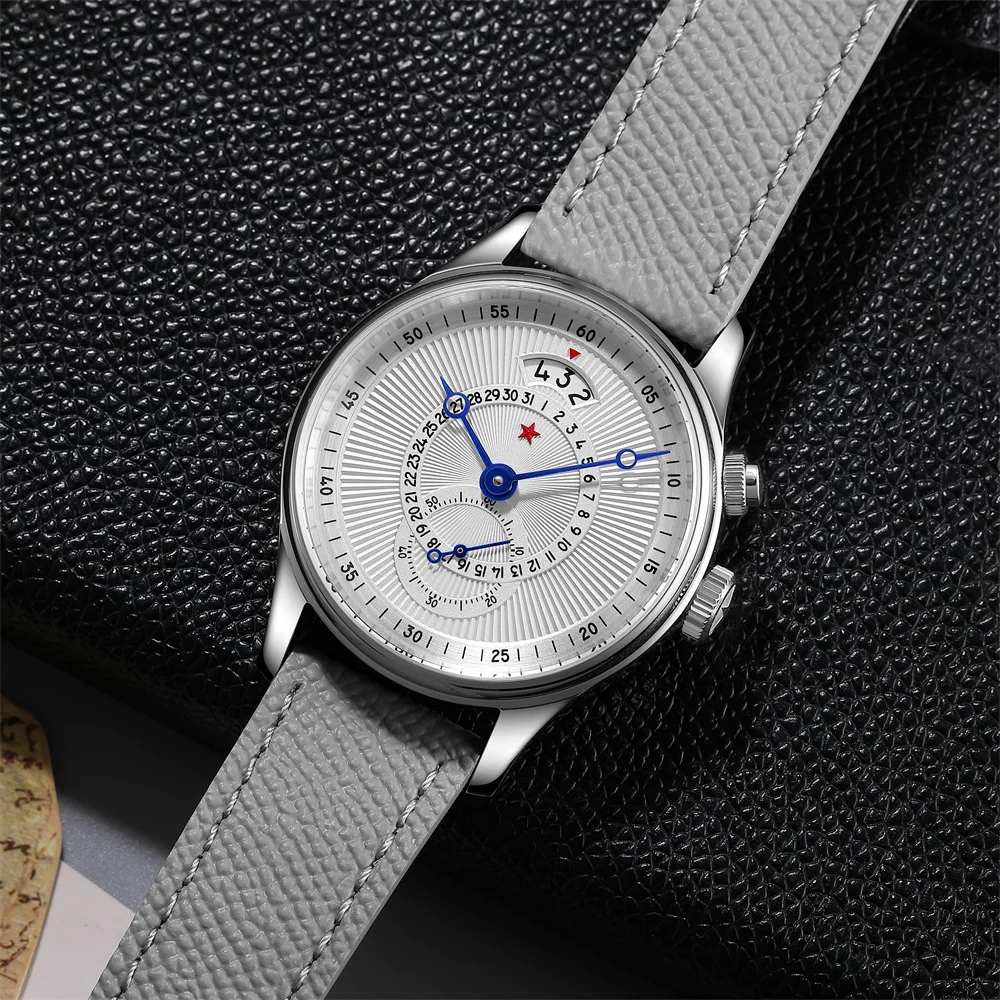 RED STAR 40mm Watches for Men Seagull ST1716 Movement 5ATM Automatic Mechanical Watch Push-Button Calendar Sapphire Crystal