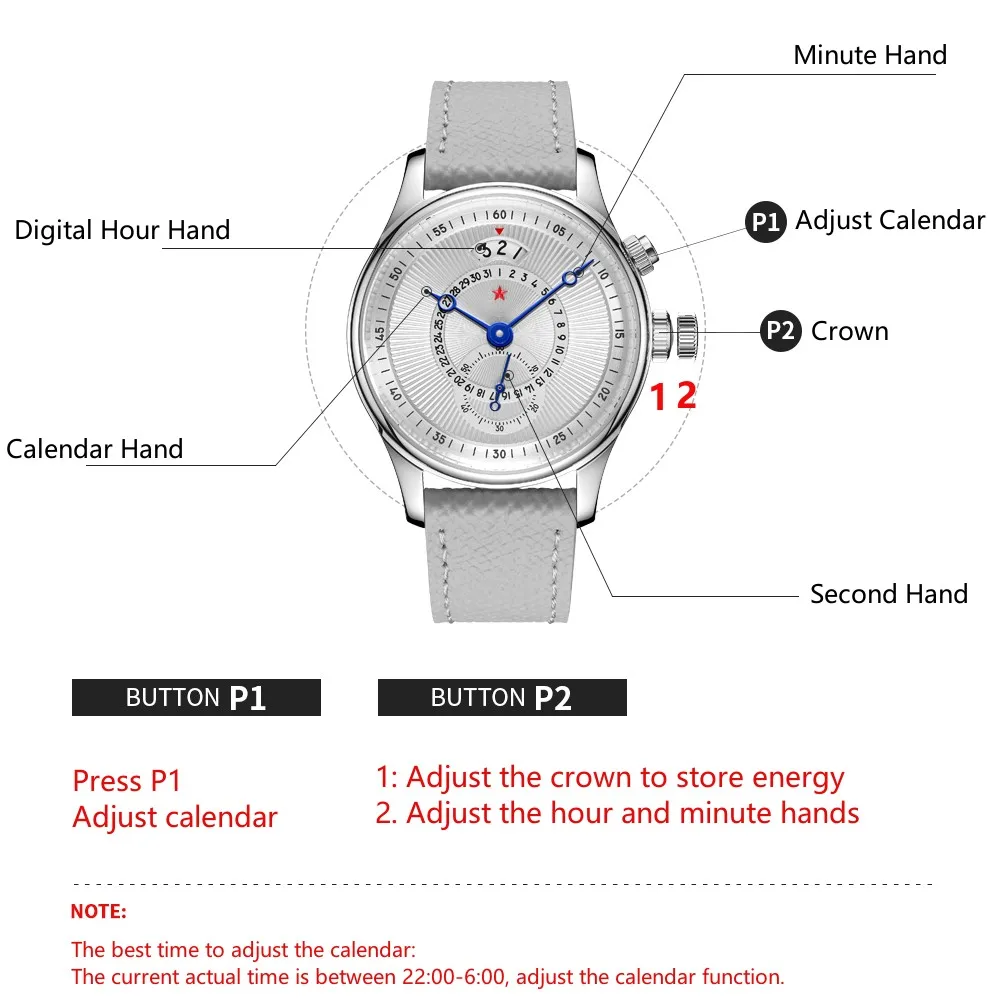 RED STAR 40mm Watches for Men Seagull ST1716 Movement 5ATM Automatic Mechanical Watch Push-Button Calendar Sapphire Crystal