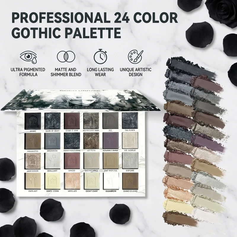 24-Color Halloween Eyeshadow & Makeup Brushes & Mascara Eye Makeup Set, Earth-Tone Smoky Matte and Shimmer for a Natural Look