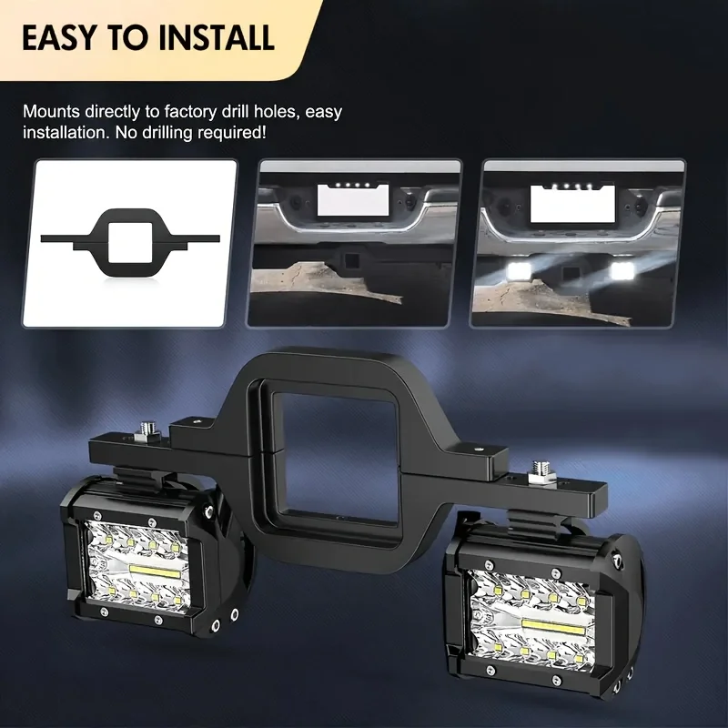Universal 4Inch 60W Led Light Bar + Tow Hitch Mount Brackets Backup Reverse Lights Rear Search Lighting For Pickup ATV SUV Truck Trailer Spot Flood Offroad Car Lights Bar