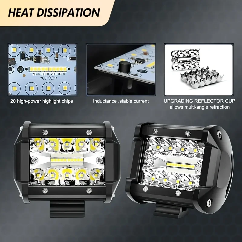 Universal 4Inch 60W Led Light Bar + Tow Hitch Mount Brackets Backup Reverse Lights Rear Search Lighting For Pickup ATV SUV Truck Trailer Spot Flood Offroad Car Lights Bar