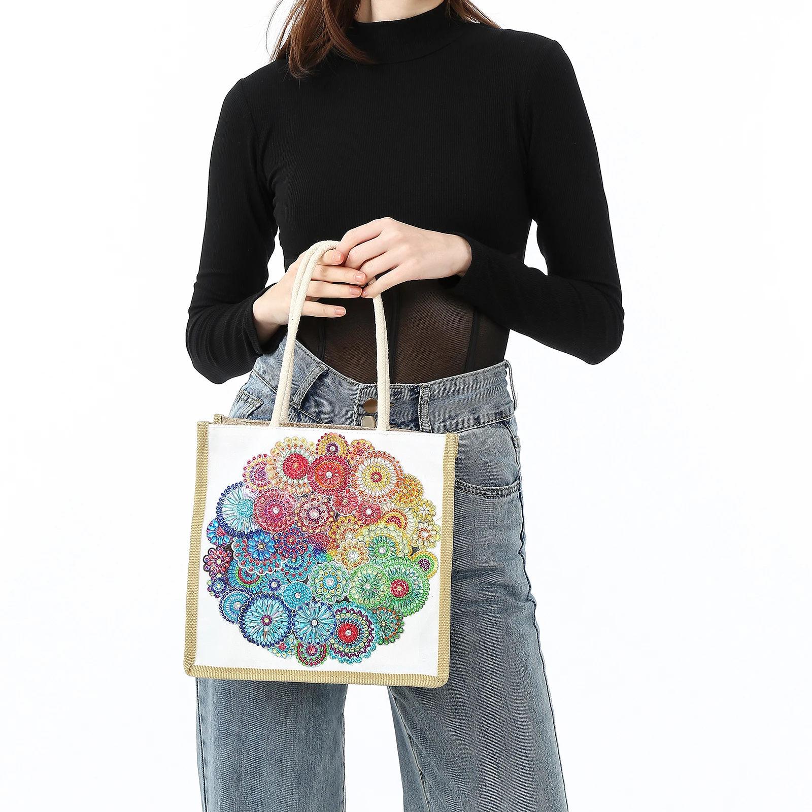 1 Piece Diamond Painting kit, Shopping bag, floral Pattern, canvas Material, suitable for storing Cosmetics, key Storage
