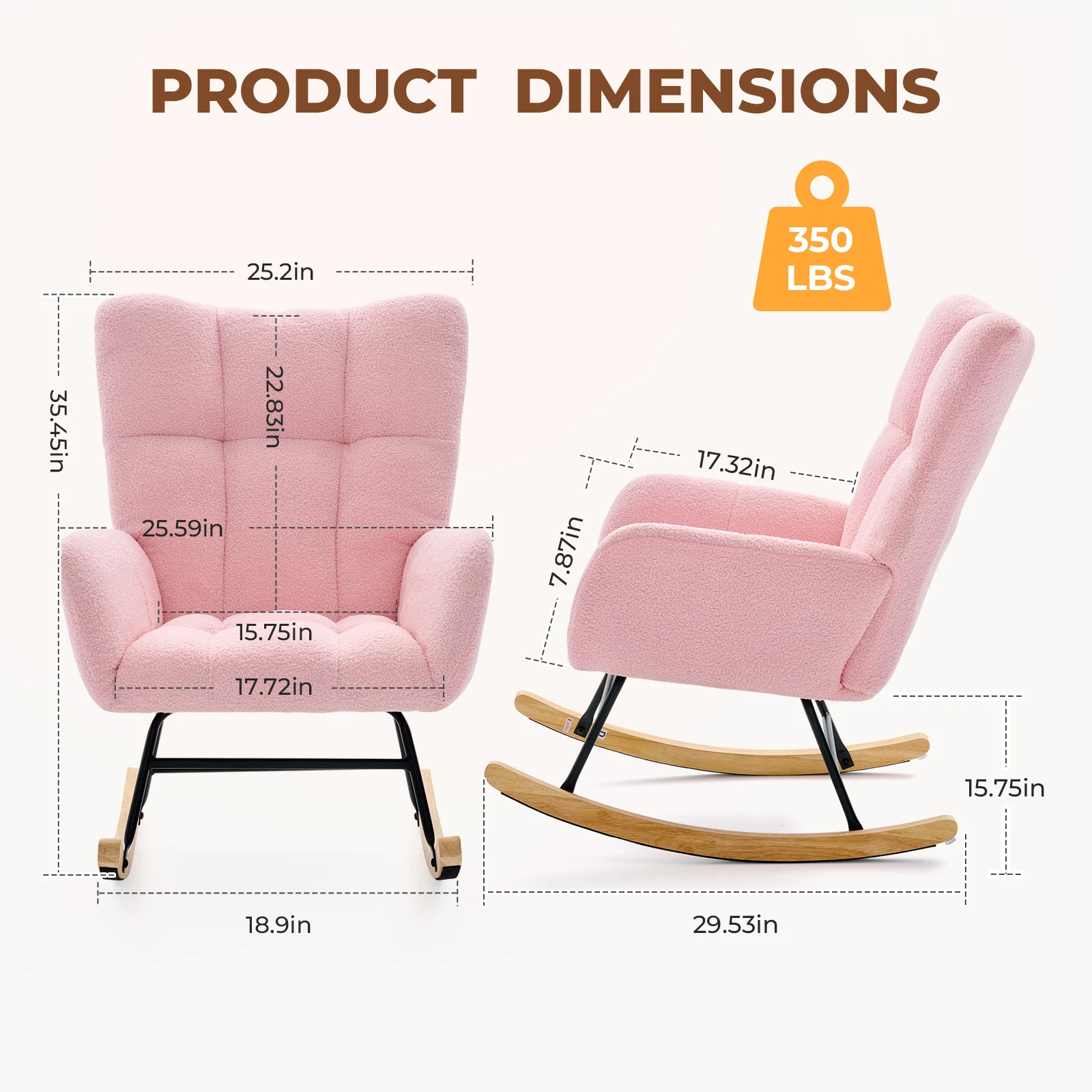 JHK Teddy Upholstered Saucer Rocking Chair with High Backrest Armchair Padded Seat Metal Frame Reading Chair for Living Room