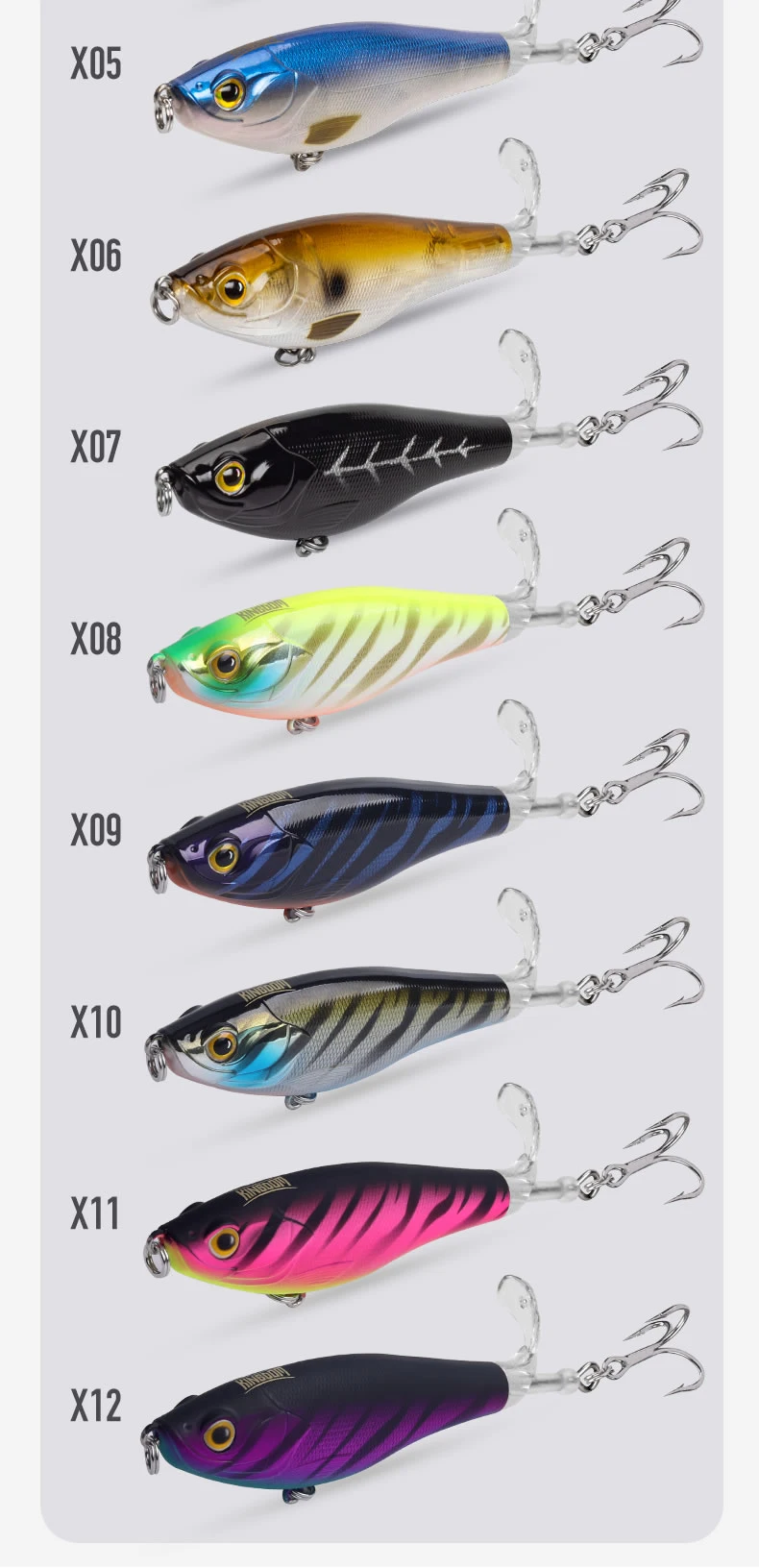 Kingdom 3PCS Topwater Lure Set 90mm/11g & 110mm/17g Artificial Popper Whopper Plopper Hard Wobblers for Bass Trout Pike Zander Fishing