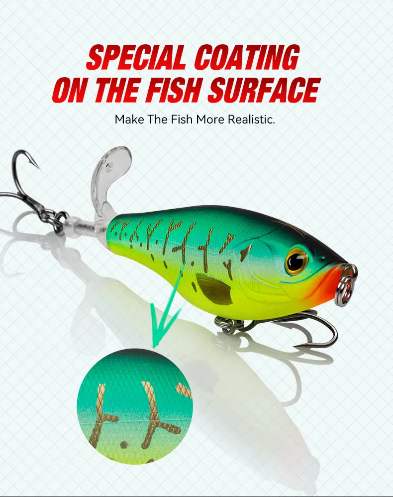 Kingdom 3PCS Topwater Lure Set 90mm/11g & 110mm/17g Artificial Popper Whopper Plopper Hard Wobblers for Bass Trout Pike Zander Fishing