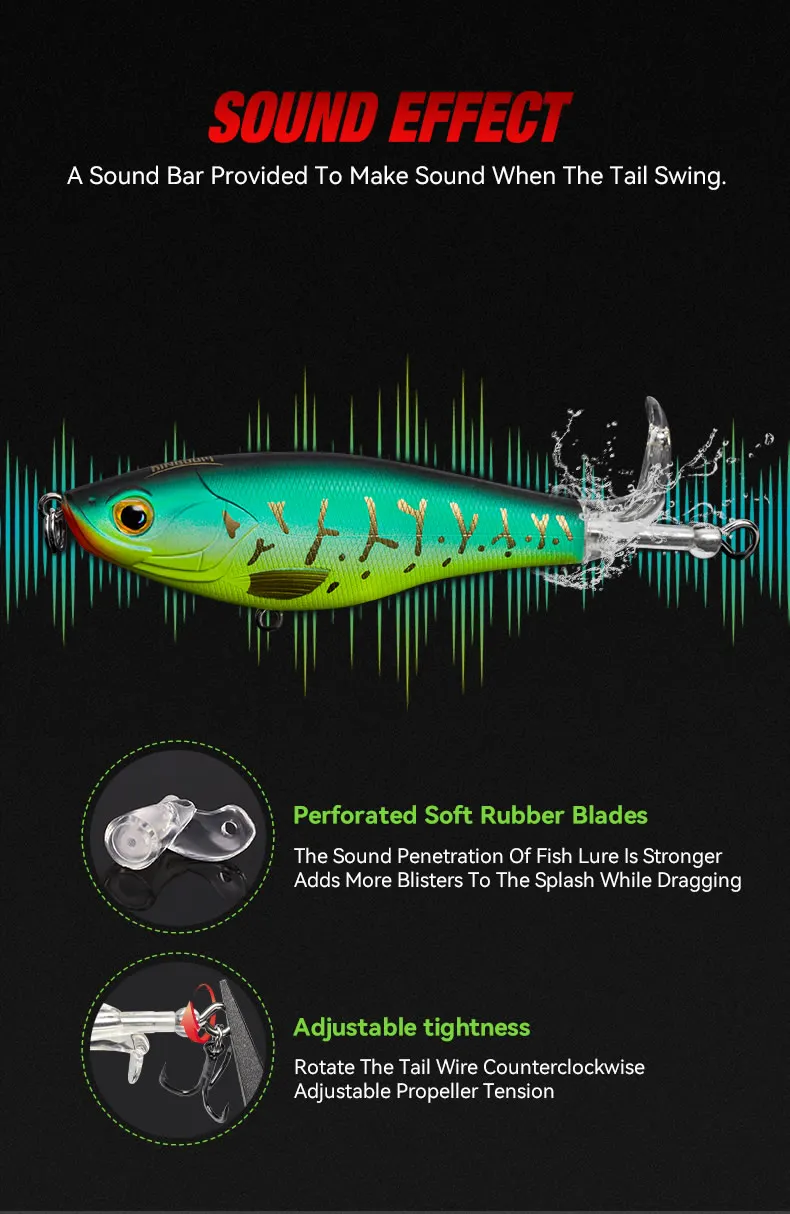 Kingdom 3PCS Topwater Lure Set 90mm/11g & 110mm/17g Artificial Popper Whopper Plopper Hard Wobblers for Bass Trout Pike Zander Fishing
