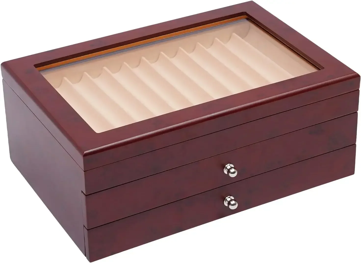 3 Layer Wood Pen Display Box, 34 Pen Organizer Box, Pen Display Storage & Fountain Pen Collector Organizer Box W/Glass Window