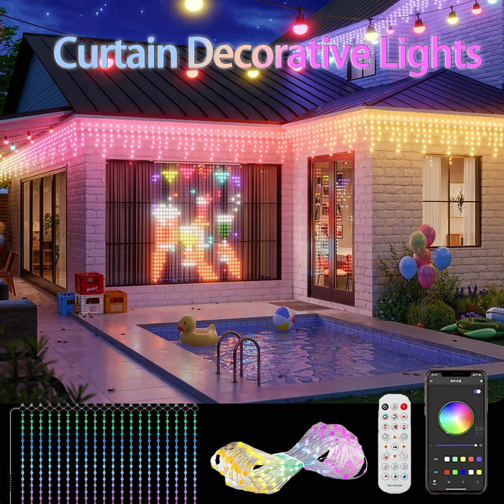 2*2M/3*3M LED RGB Smart Curtain Lights With Music App Controls and Remote LED Party Lights For Wedding/Valentine's Day/Birthday