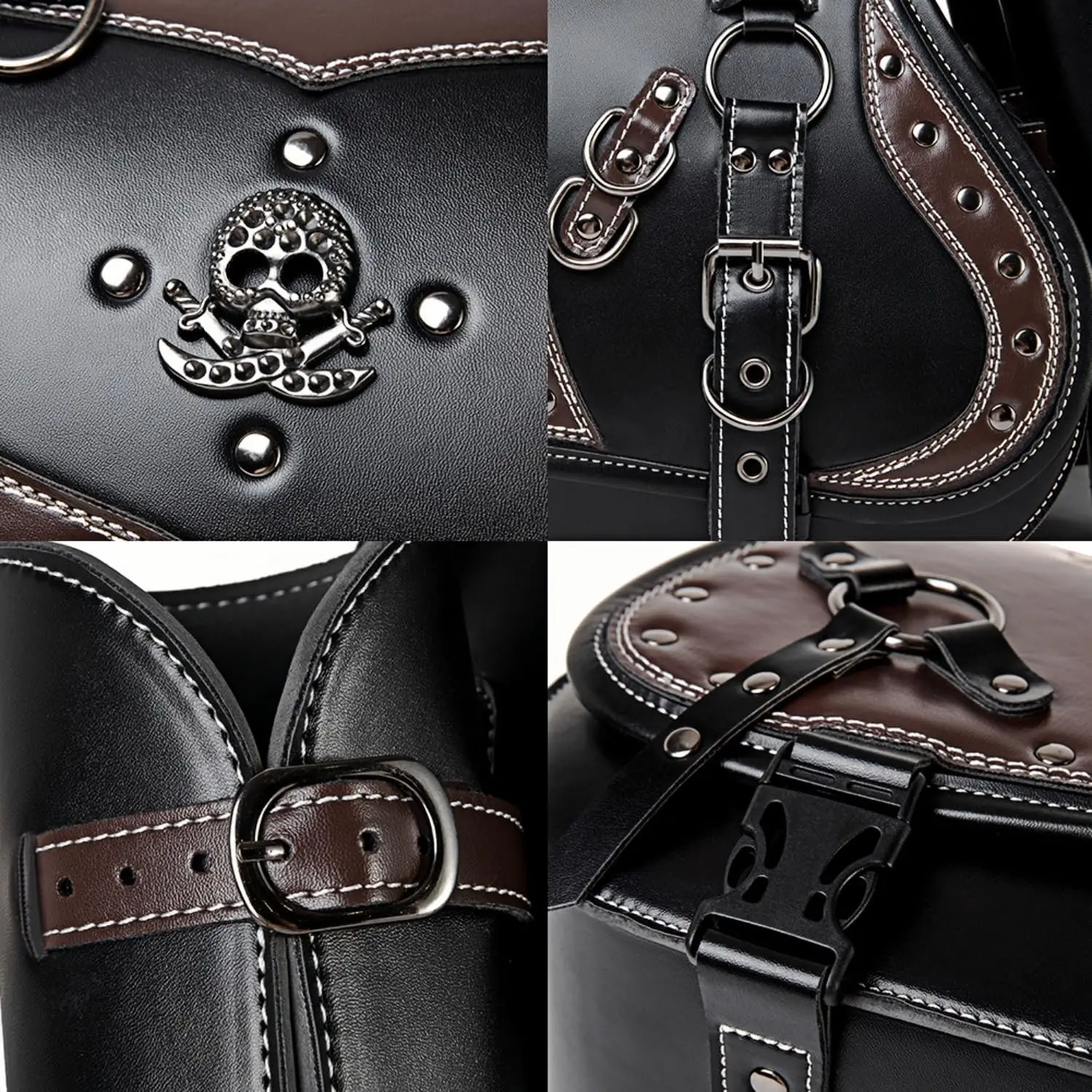 Skull Rivet Leather Motorcycle Saddle Bags Side 30L Large Capacity Luggage Storage Bags Waterproof Side Saddle Bags with Cup Holder Universal Powersports Saddlebags for Harley Davidson Sportster Dyna Softail Honda Shadow Rebel Yamaha Kawasaki Vulcan