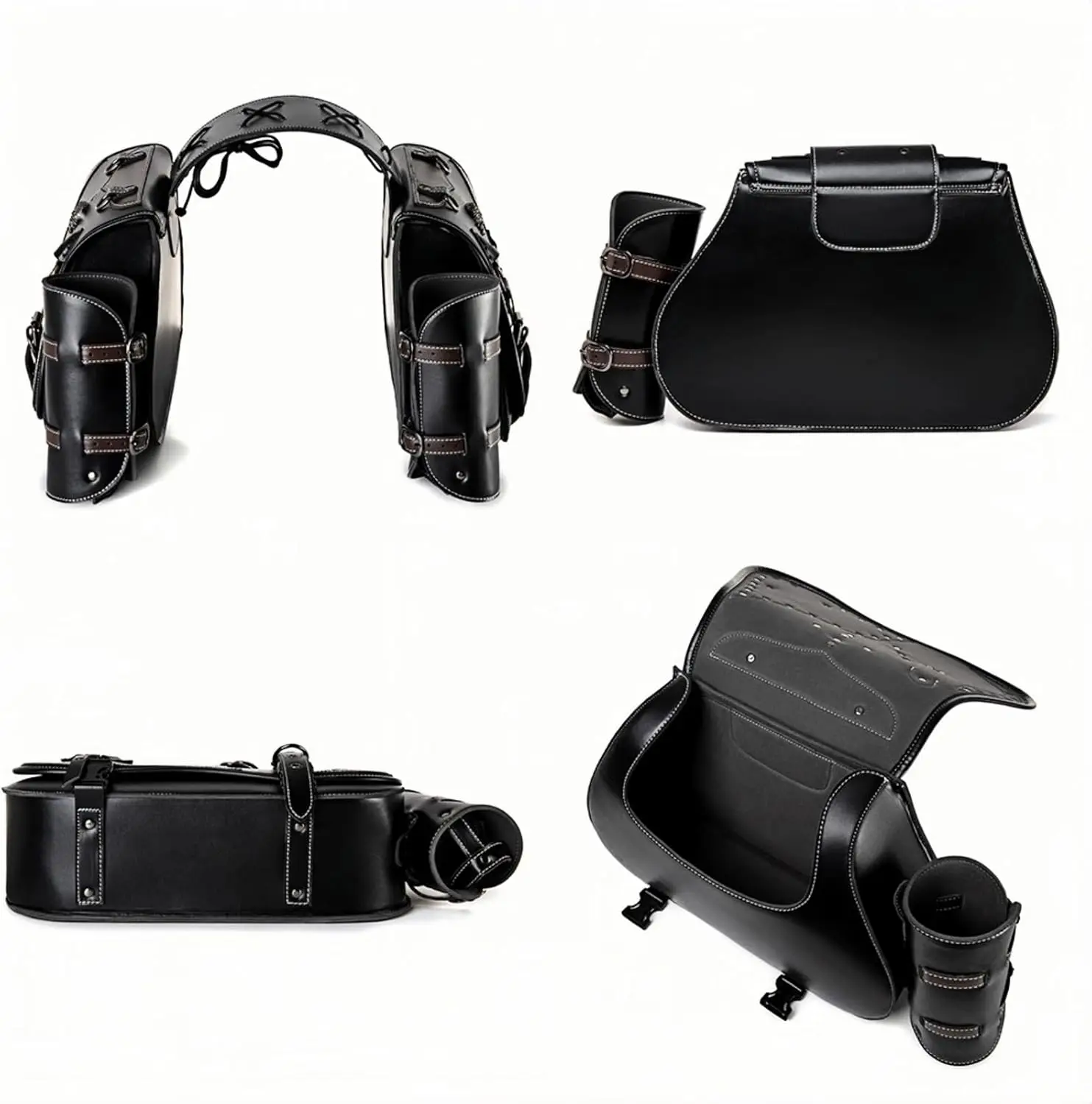 Skull Rivet Leather Motorcycle Saddle Bags Side 30L Large Capacity Luggage Storage Bags Waterproof Side Saddle Bags with Cup Holder Universal Powersports Saddlebags for Harley Davidson Sportster Dyna Softail Honda Shadow Rebel Yamaha Kawasaki Vulcan