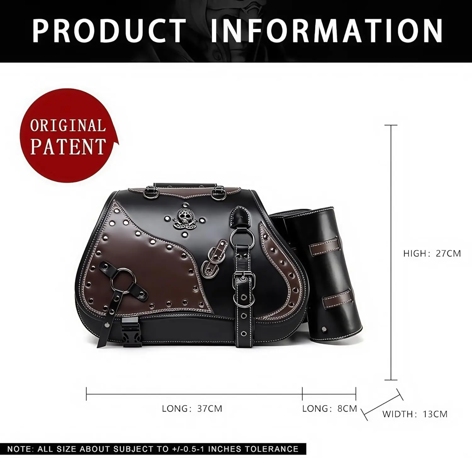 Skull Rivet Leather Motorcycle Saddle Bags Side 30L Large Capacity Luggage Storage Bags Waterproof Side Saddle Bags with Cup Holder Universal Powersports Saddlebags for Harley Davidson Sportster Dyna Softail Honda Shadow Rebel Yamaha Kawasaki Vulcan