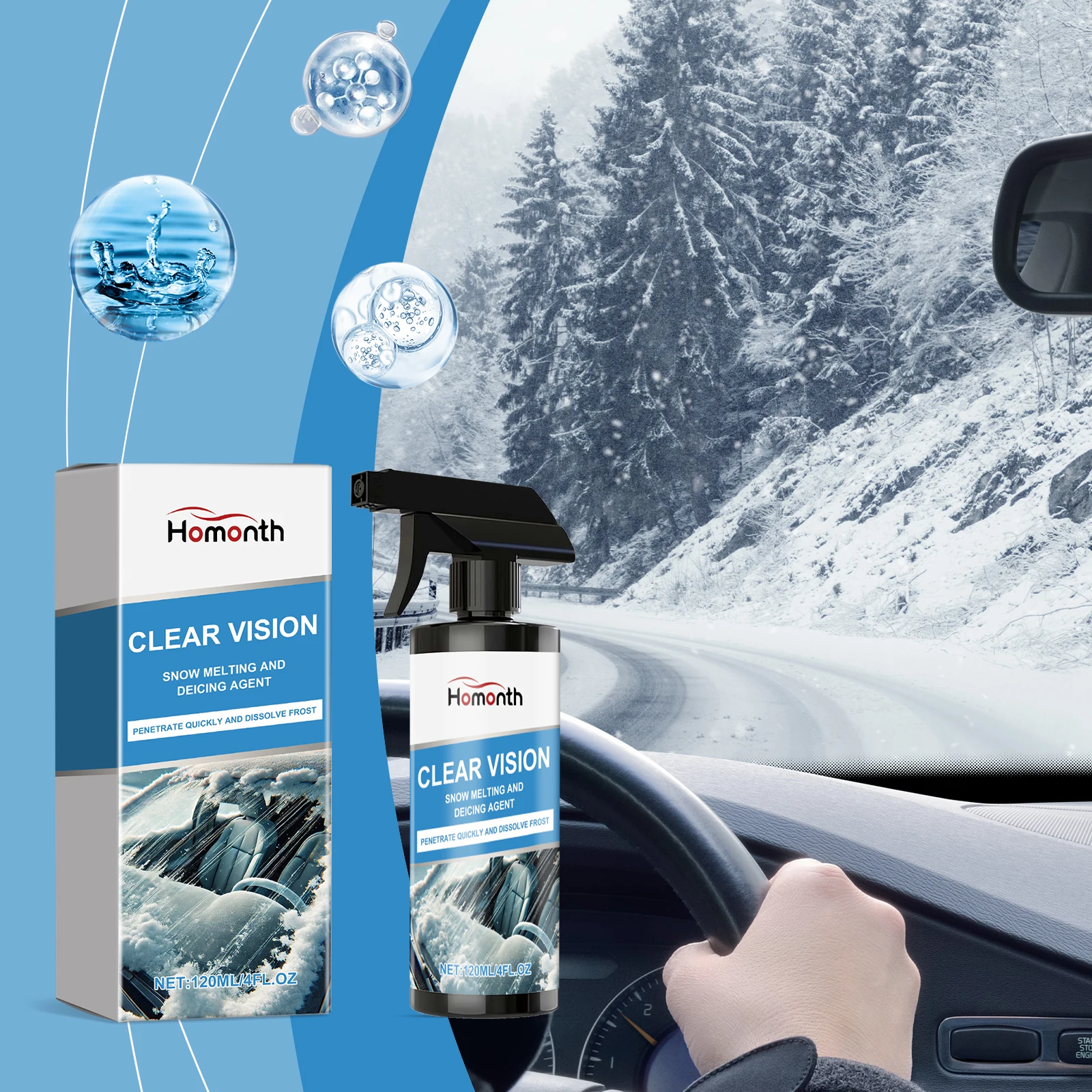 Car Snow Melting and Deicing Agent, Convenient Spray for Removing Snow, Ice and Frost on Car Windows
