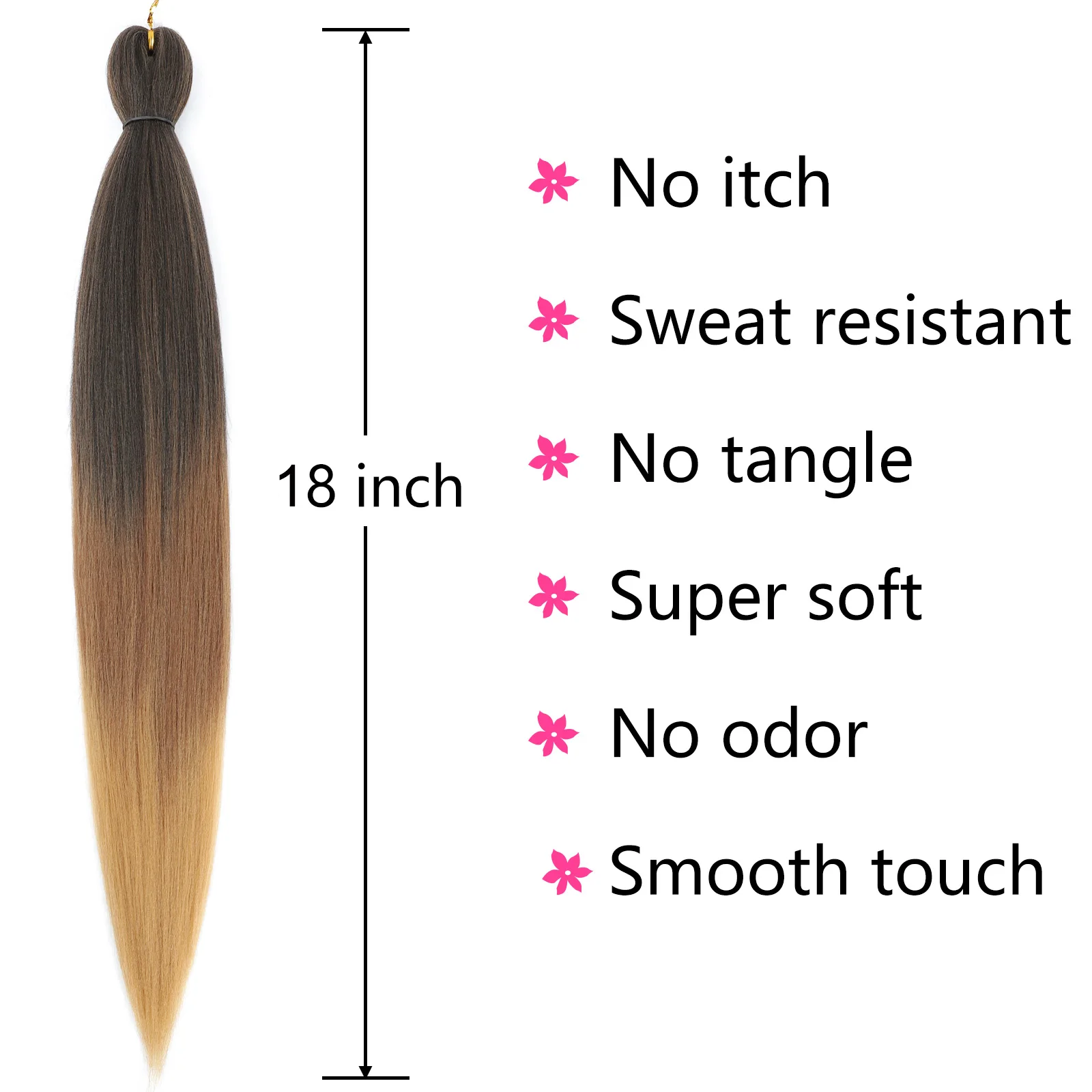 6 Packs Pre-Stretched Braiding Hair 18 Inch Gradient Yaki Straight Crochet Braid with Yaki Texture Professional Synthetic Extensions 1B/30/27