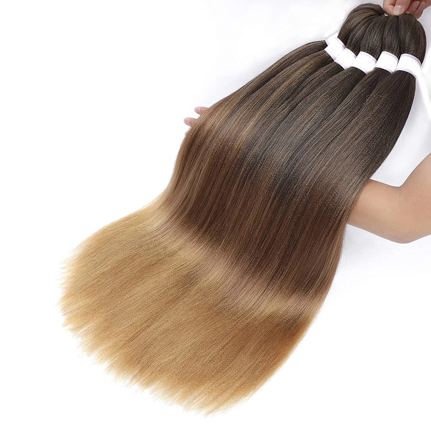 6 Packs Pre-Stretched Braiding Hair 18 Inch Gradient Yaki Straight Crochet Braid with Yaki Texture Professional Synthetic Extensions 1B/30/27