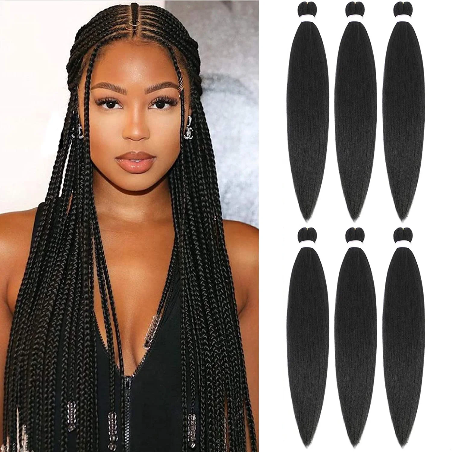 6 Packs Pre-Stretched Braiding Hair 18 Inch Gradient Yaki Straight Crochet Braid with Yaki Texture Professional Synthetic Extensions 1B/30/27