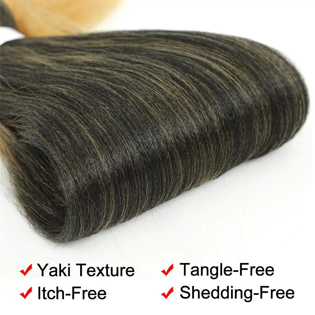 6 Packs Pre-Stretched Braiding Hair 18 Inch Gradient Yaki Straight Crochet Braid with Yaki Texture Professional Synthetic Extensions 1B/30/27