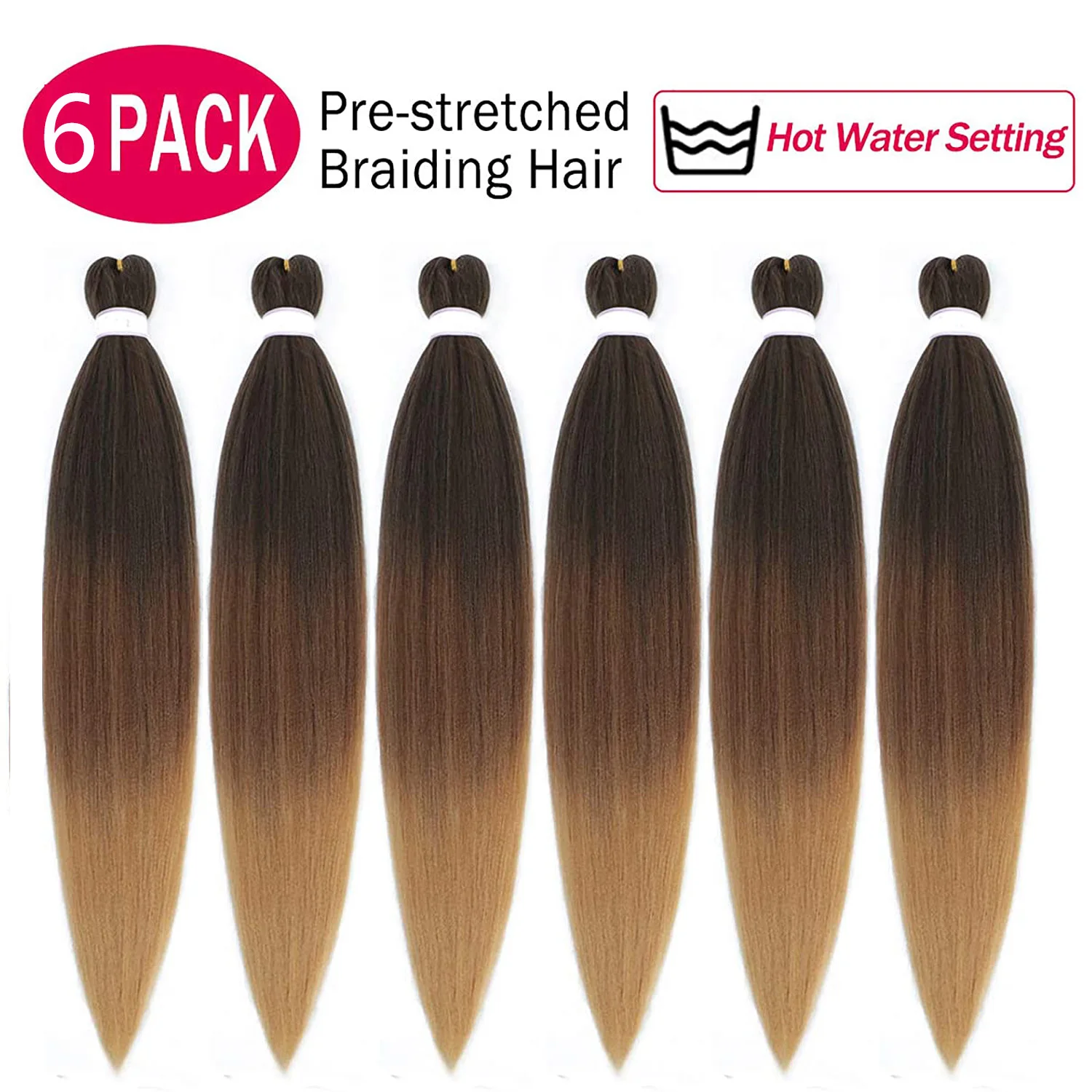 6 Packs Pre-Stretched Braiding Hair 18 Inch Gradient Yaki Straight Crochet Braid with Yaki Texture Professional Synthetic Extensions 1B/30/27