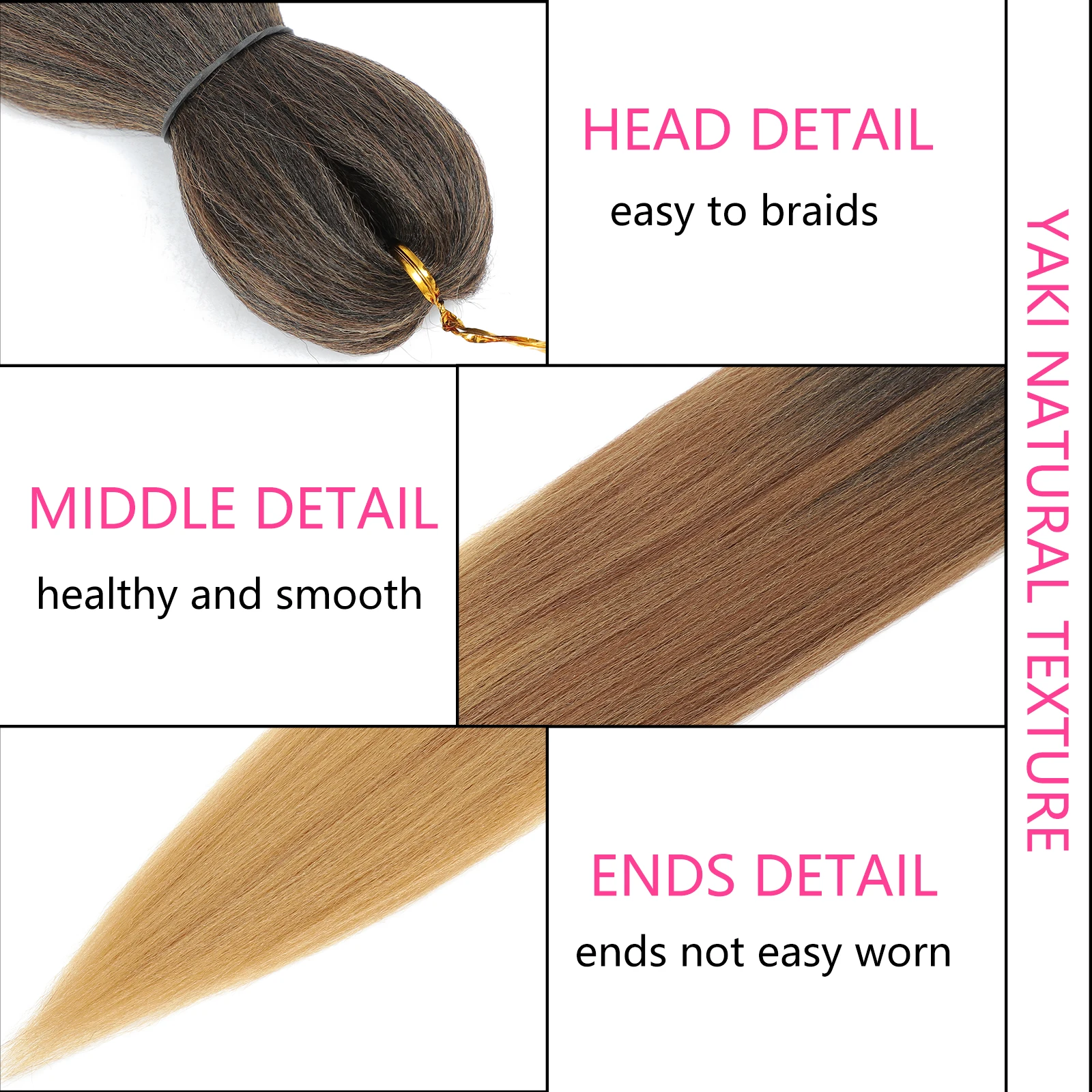 6 Packs Pre-Stretched Braiding Hair 18 Inch Gradient Yaki Straight Crochet Braid with Yaki Texture Professional Synthetic Extensions 1B/30/27
