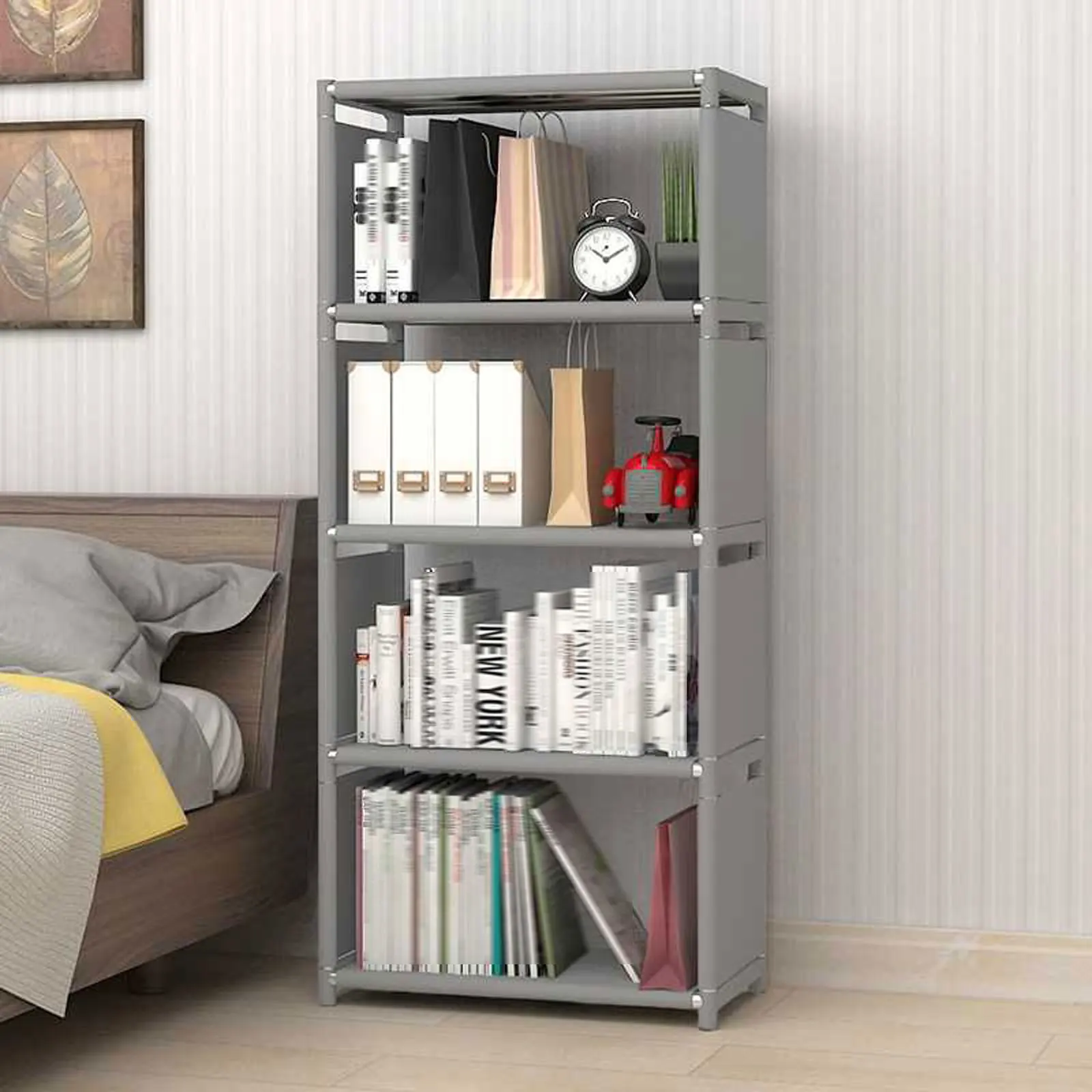 4-Tier Floor Bookshelf, Modern Narrow Storage Shelf for Living Room Office, Bookcase Organizer with 17.64lbs Capacity per Tier