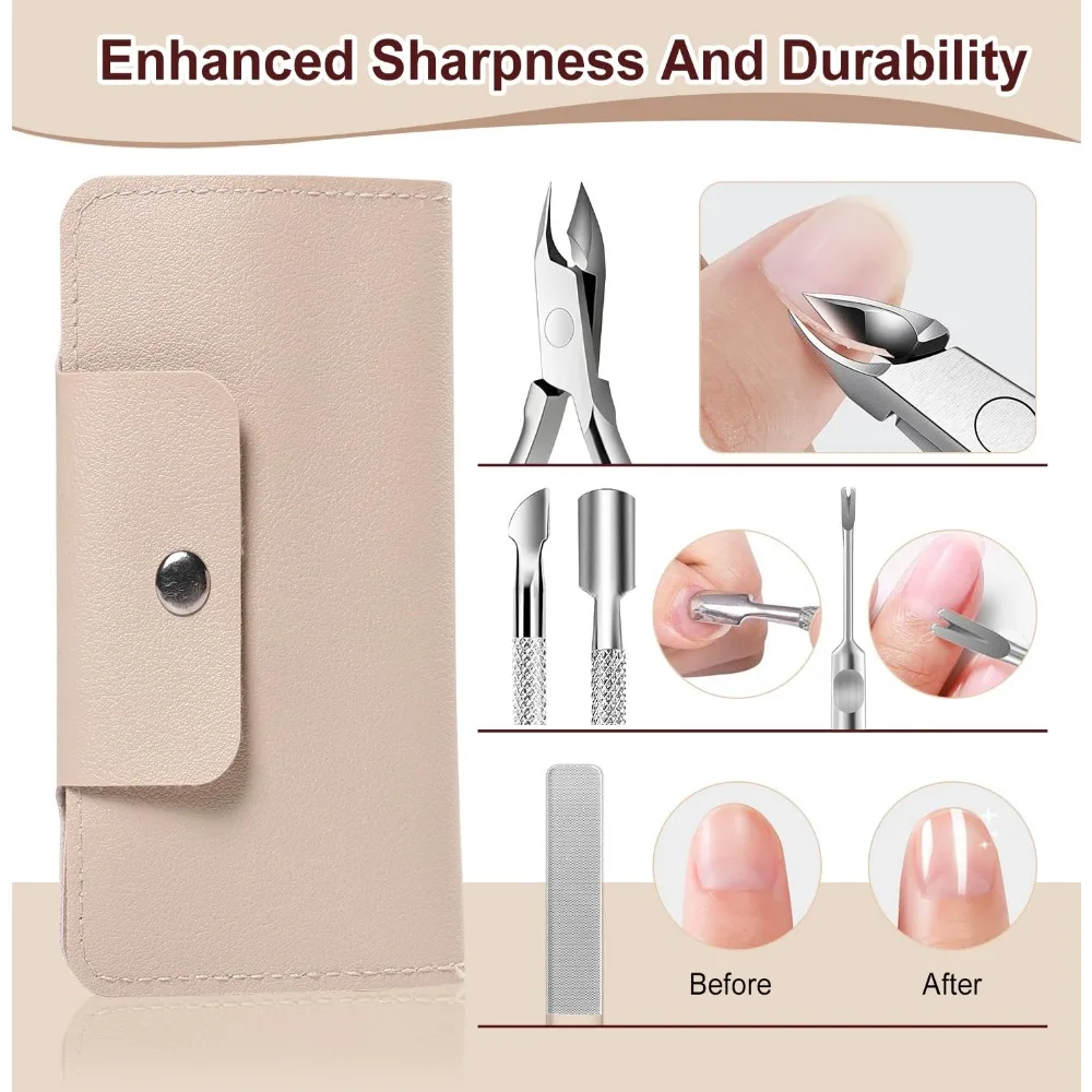 Stainless Steel Manicure Set: Nail Files, Buffers, Cuticle Nippers - Home & Salon Use