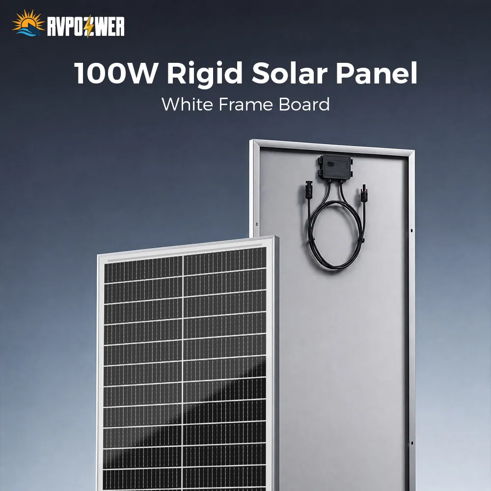 RVPOZWER 100W 18BB Rigid Solar Panels White Frame Board N-Type Solar Cells 23% High Conversion Efficiency for Home RV System Farm Outdoor Camping Off-grid Power Support