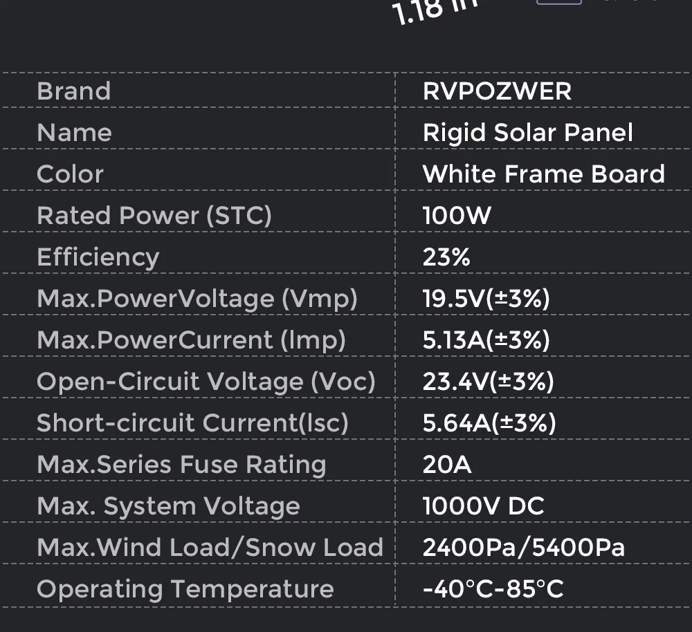 RVPOZWER 100W 18BB Rigid Solar Panels White Frame Board N-Type Solar Cells 23% High Conversion Efficiency for Home RV System Farm Outdoor Camping Off-grid Power Support