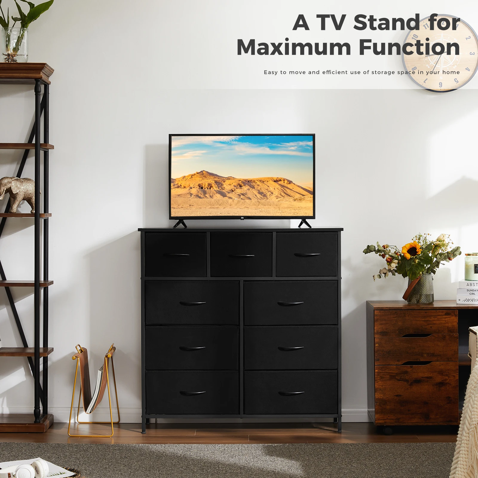 MCQ Living Room Cabinet With 9 Fabric Drawers Beside Nightstand Dresser Tables Storage Closet Chest Clothes Display Furniture