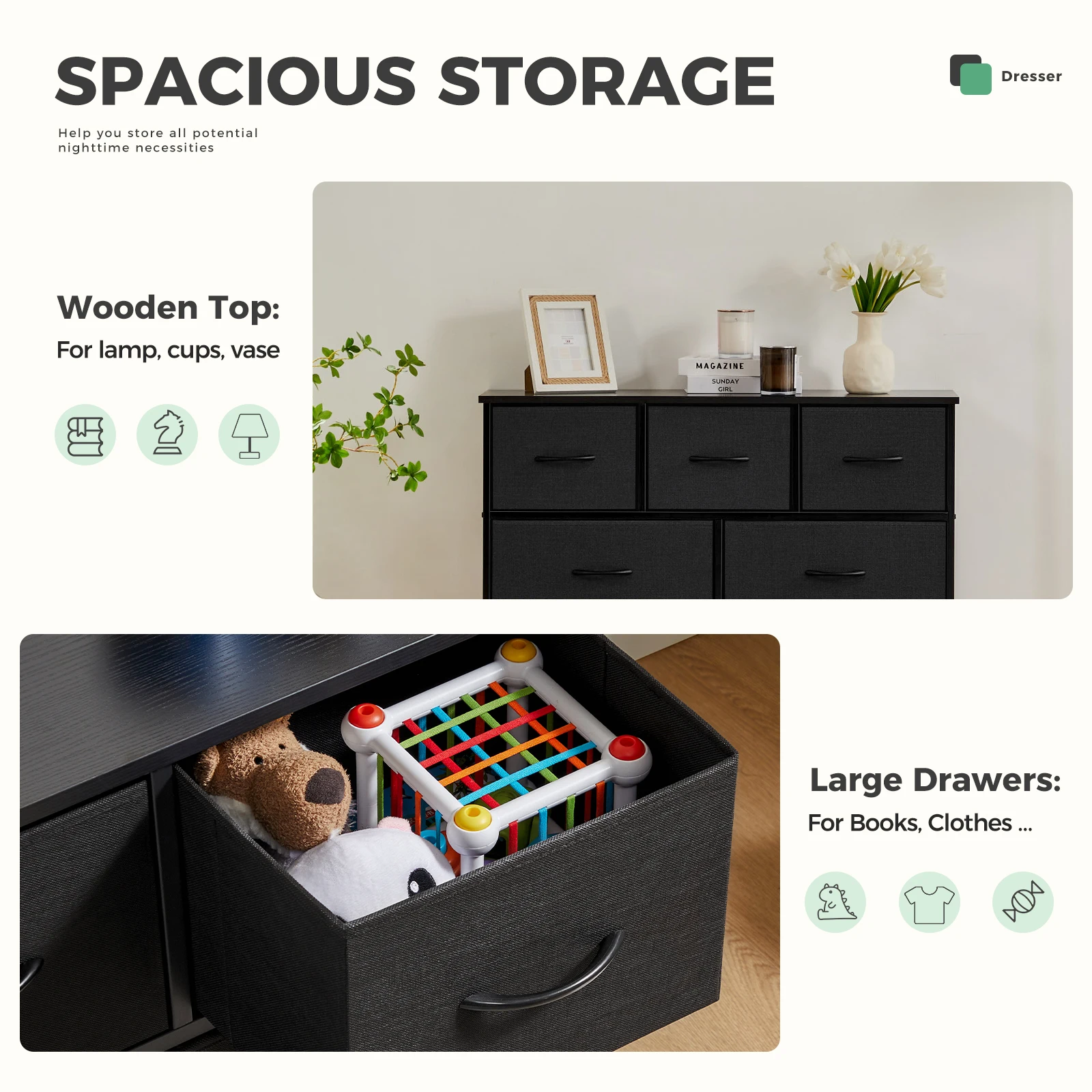 MCQ Living Room Cabinet With 9 Fabric Drawers Beside Nightstand Dresser Tables Storage Closet Chest Clothes Display Furniture