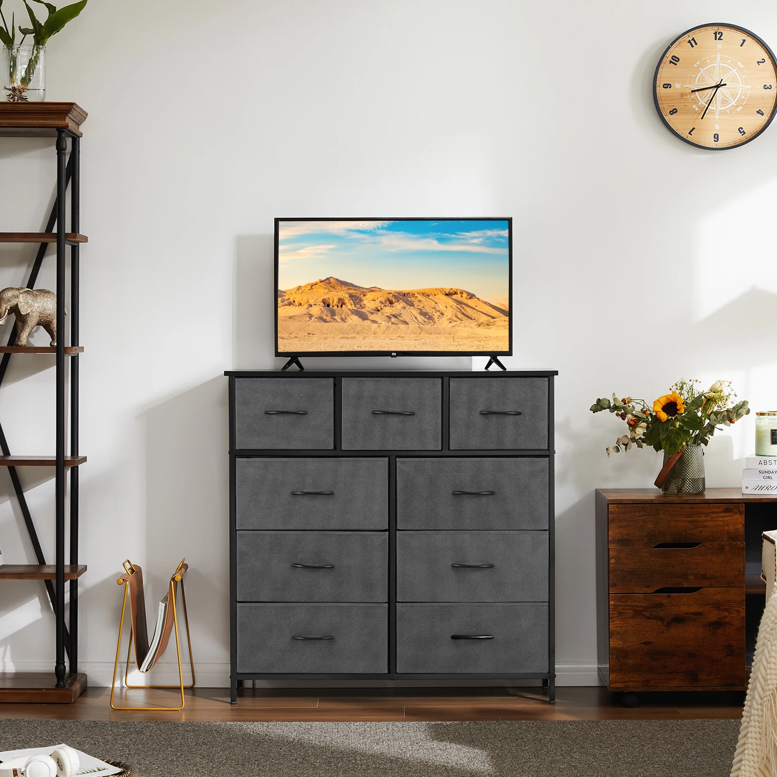 MCQ Living Room Cabinet With 9 Fabric Drawers Beside Nightstand Dresser Tables Storage Closet Chest Clothes Display Furniture