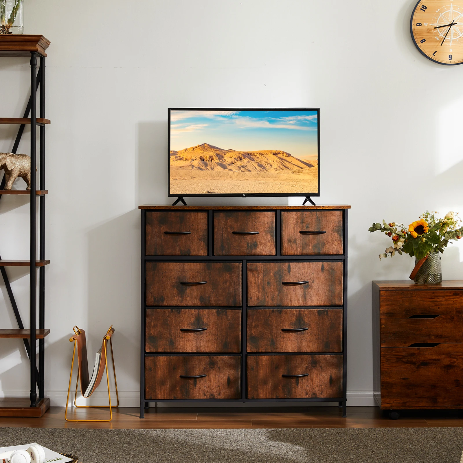 MCQ Living Room Cabinet With 9 Fabric Drawers Beside Nightstand Dresser Tables Storage Closet Chest Clothes Display Furniture