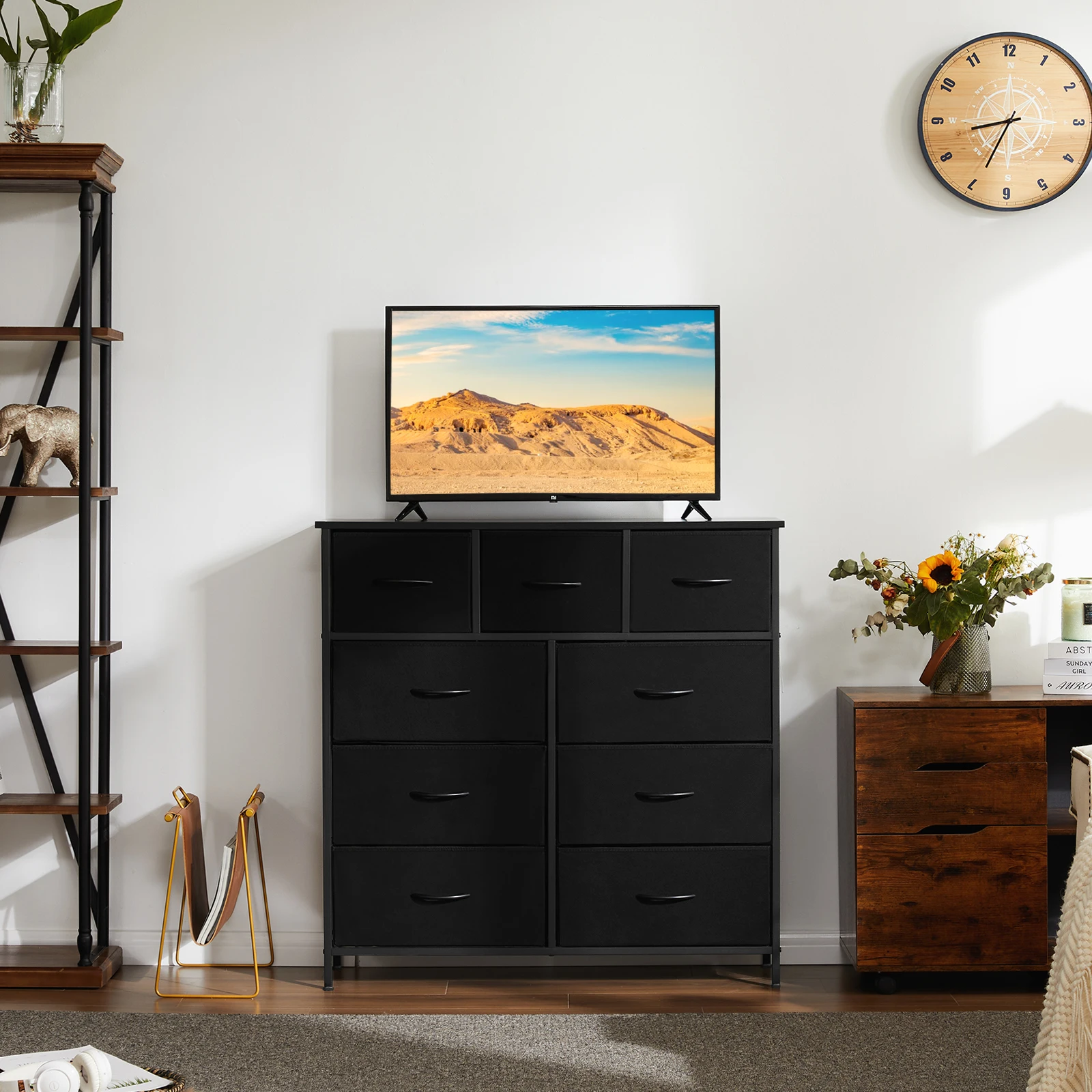 MCQ Living Room Cabinet With 9 Fabric Drawers Beside Nightstand Dresser Tables Storage Closet Chest Clothes Display Furniture