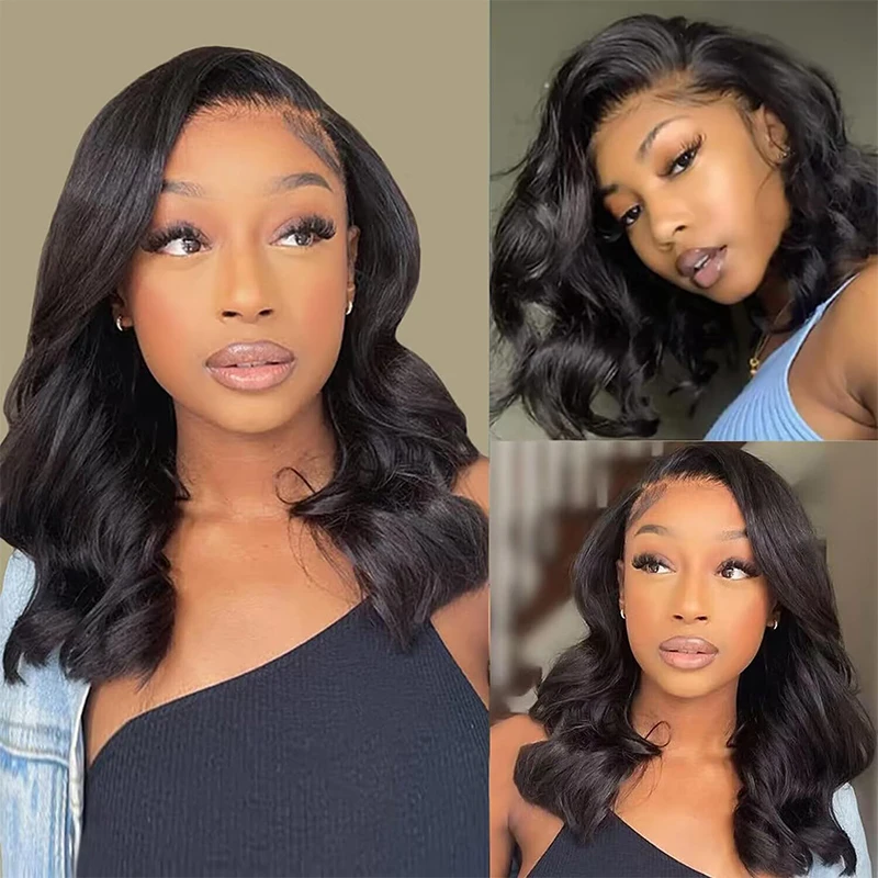 180 Density Short Bob Wig Body Wave 13x4 Lace Front Human Hair wig 100% Brazilian Remy Wigs Natural Color For Women 16inch