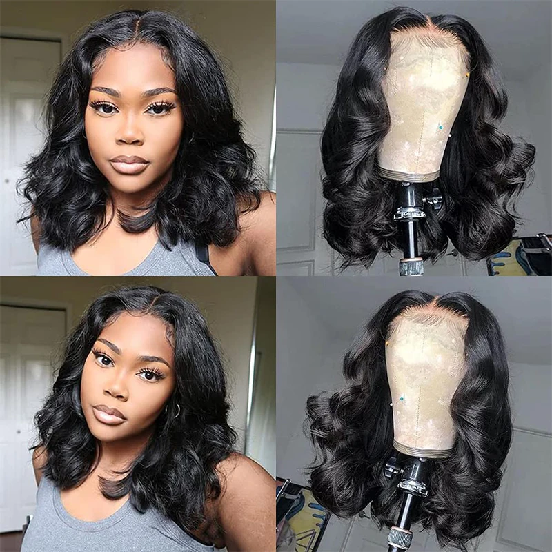 180 Density Short Bob Wig Body Wave 13x4 Lace Front Human Hair wig 100% Brazilian Remy Wigs Natural Color For Women 16inch
