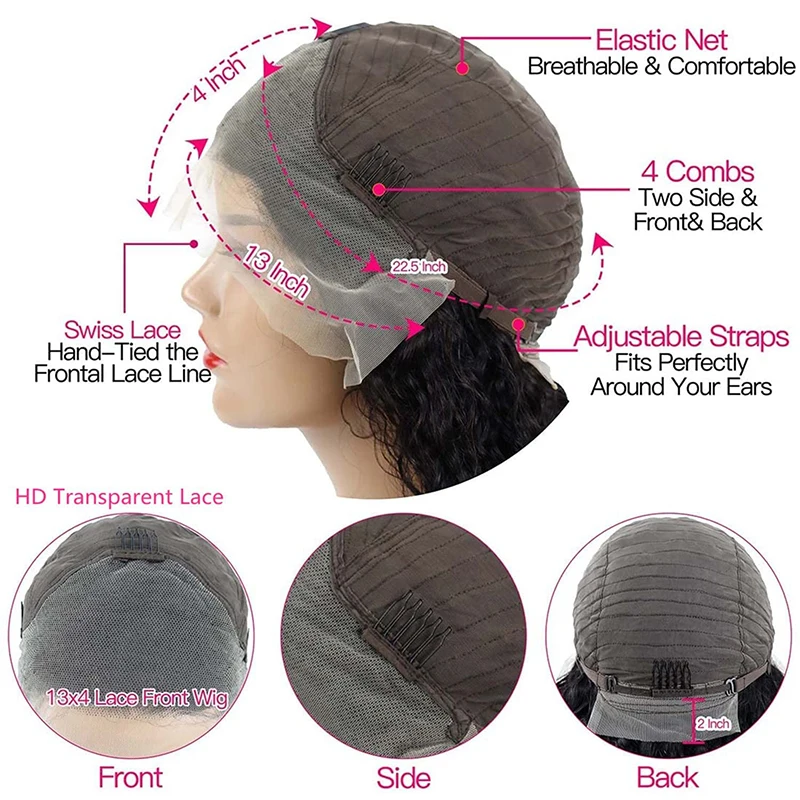 180 Density Short Bob Wig Body Wave 13x4 Lace Front Human Hair wig 100% Brazilian Remy Wigs Natural Color For Women 16inch