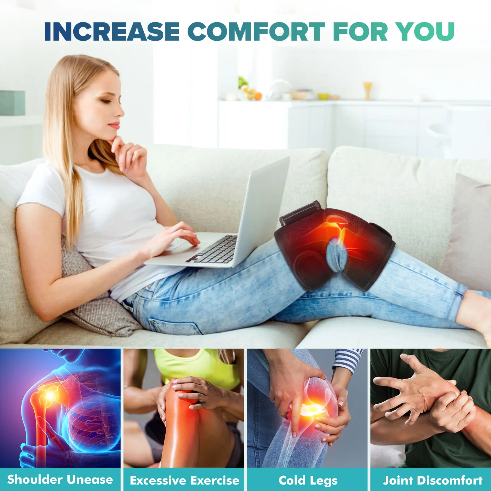 Electric Heated Vibration Knee Massage Pad 3 In 1 Shoulder Elbow Knee Massager Heating Strap Muscle Relaxation Joint Protection Health Care
