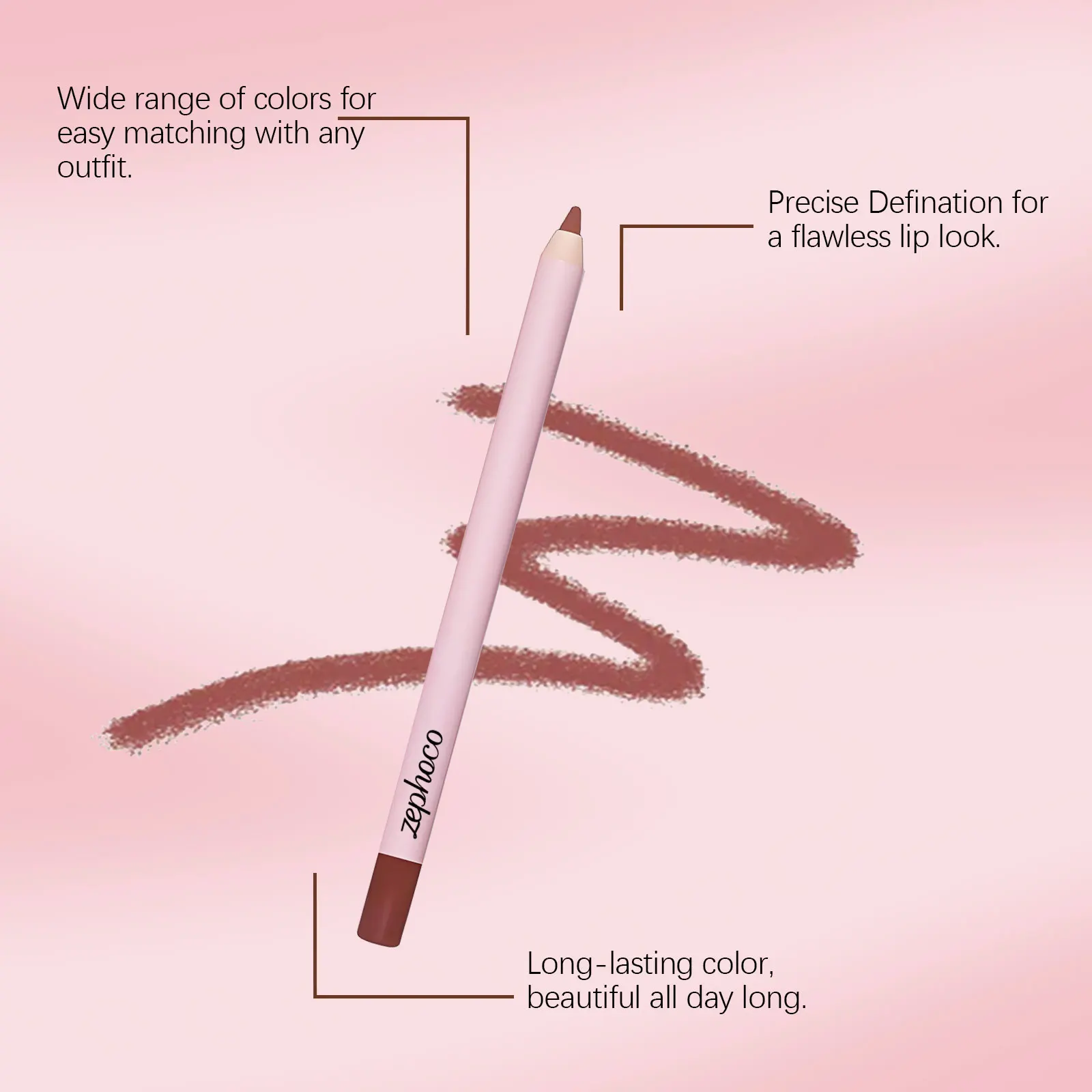 Zephoco 1g Red Brown Lip Liner Pencil Waterproof Long Lasting Smudge Proof Smooth Application For Daily Makeup Natural Finish