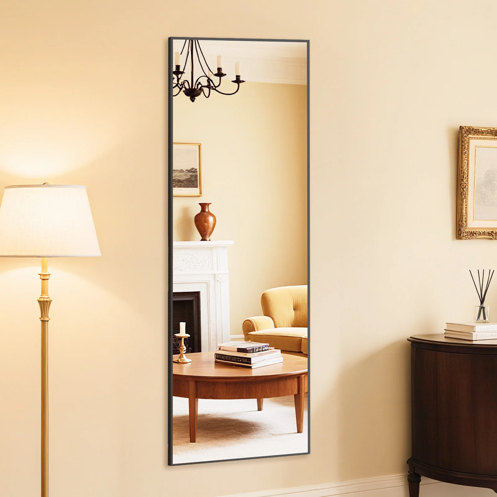 MCQ 59"x16" Full Length Mirror Standing Hanging or Leaning Wall Shatterproof Glass Mirror Aluminum Alloy Thin Frame for Home