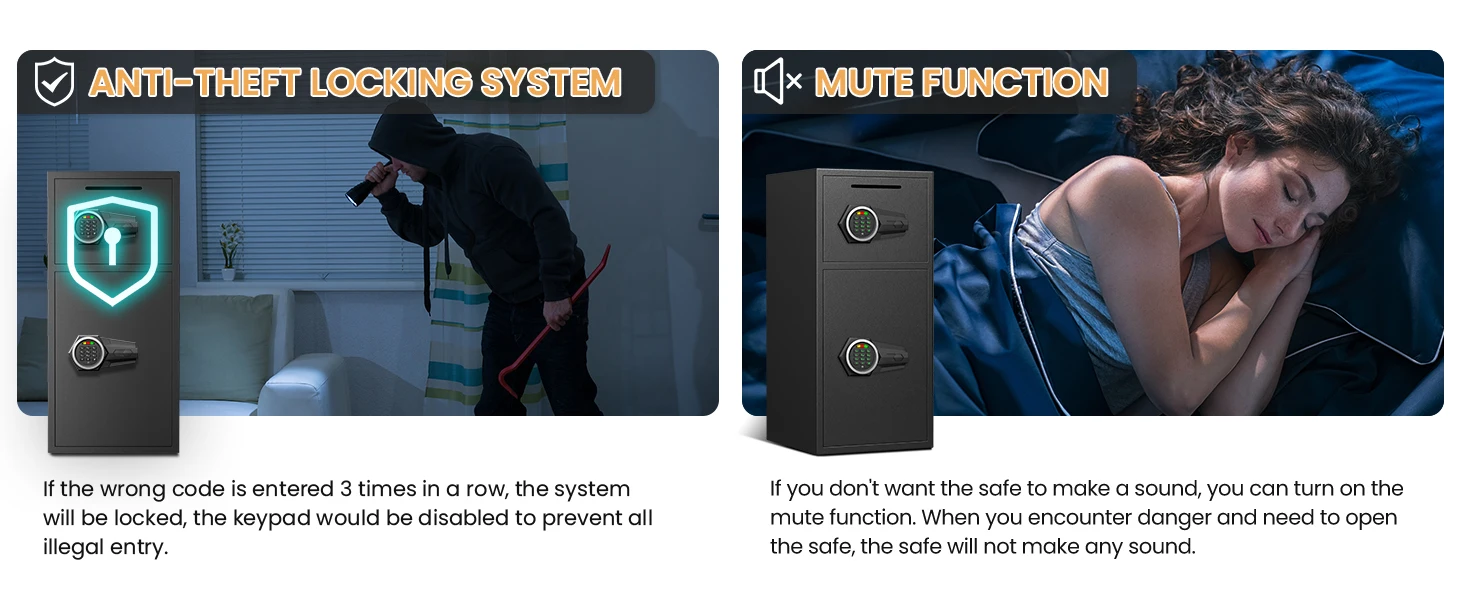 6.0 Cuft Large Fingerprint Home Safes, Safe Box Fireproof Waterproof with LED Light and Dual Alarm System