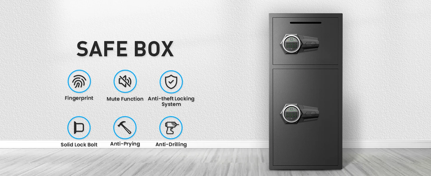 6.0 Cuft Large Fingerprint Home Safes, Safe Box Fireproof Waterproof with LED Light and Dual Alarm System