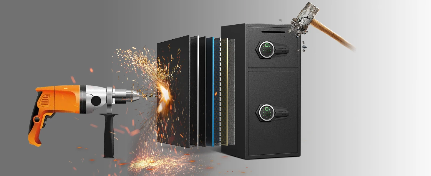 6.0 Cuft Large Fingerprint Home Safes, Safe Box Fireproof Waterproof with LED Light and Dual Alarm System