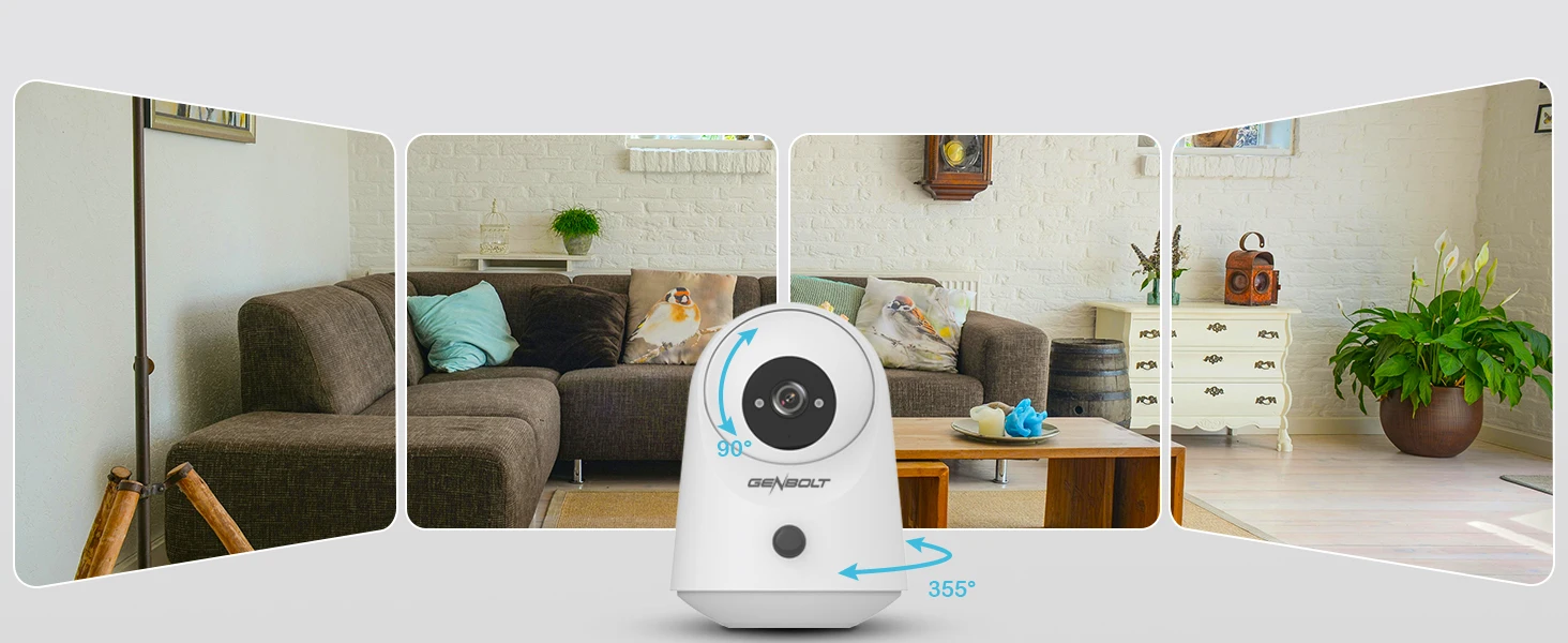GENBOLT 2K WiFi Indoor House Security Camera Wireless, Pan Tilt Pet Camera with 5000mAh Battery Powered, IP Camera CCTV Nanny Dog Cam Baby Monitor with PIR Detection