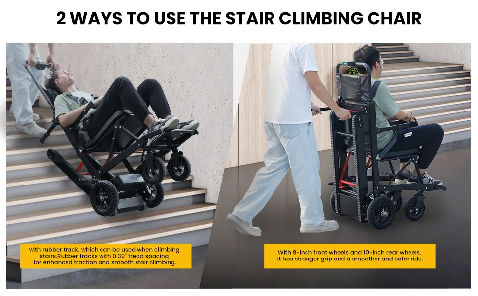 Electric Stair Climbing Chair Foldable Emergency Stair Lift Wheelchair Battery Operated for Elderly Disabled 440 lbs Max Load