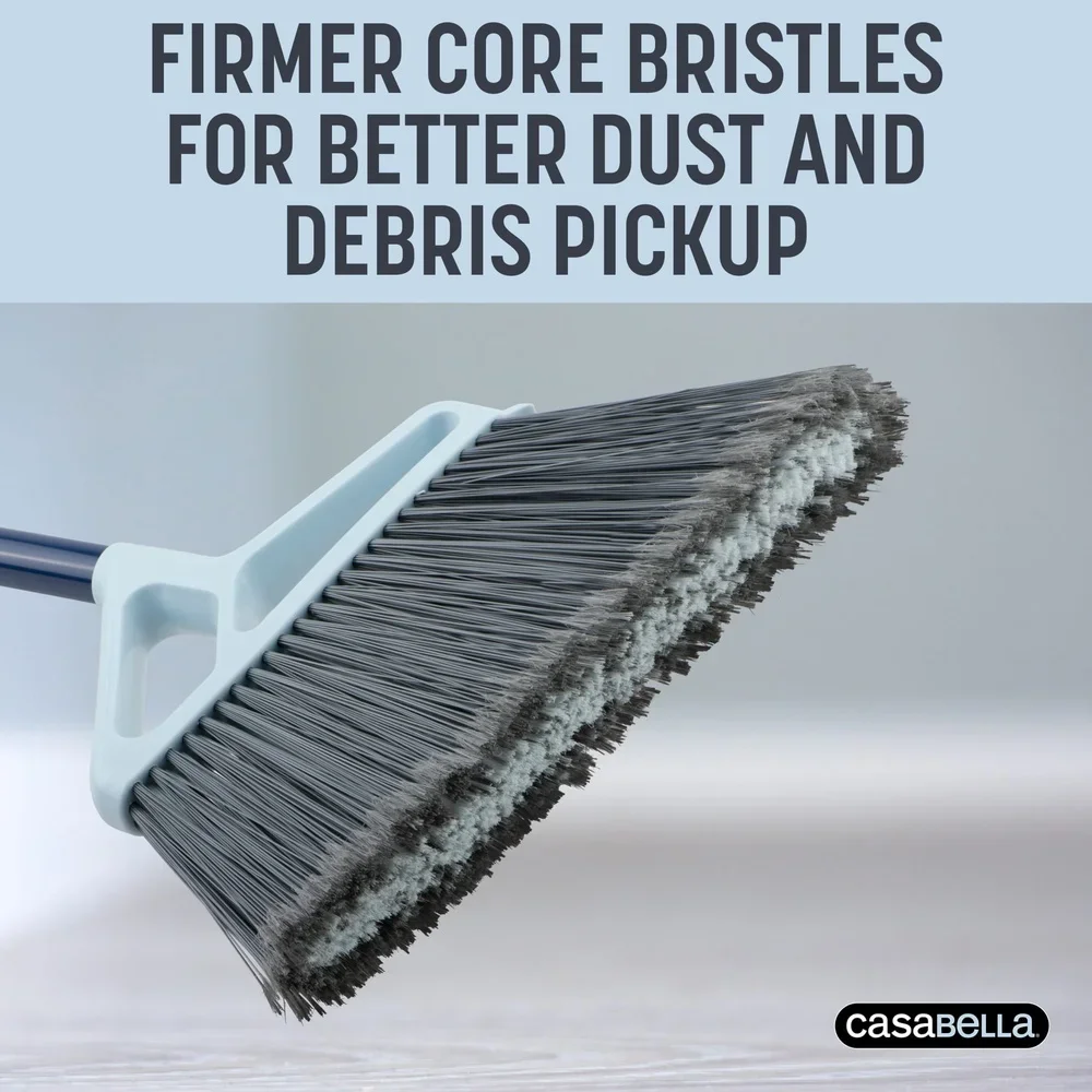 Power Core Broom with Dustpan Integrated Scraper Rubber Lip Long Handle Effective Cleaning Durable Bristles Pet Hair Removal