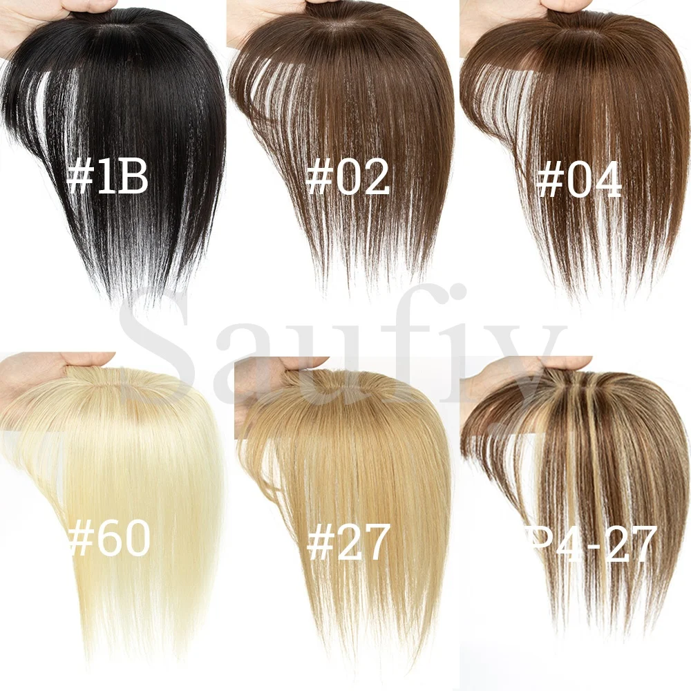 5cmx9cm Highlights Brown Human Hair Toppers With Bangs Women Clip in Hair Toppers for Thinning hair Brown Blonde Hairpieces